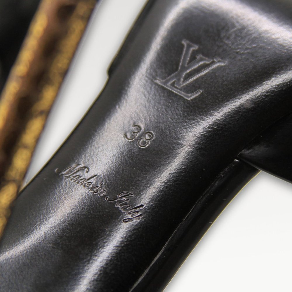 LOUIS VUITTON Open Toe Pump, Black Patent Leather, 10cm Heel - Picture 7 of 10
